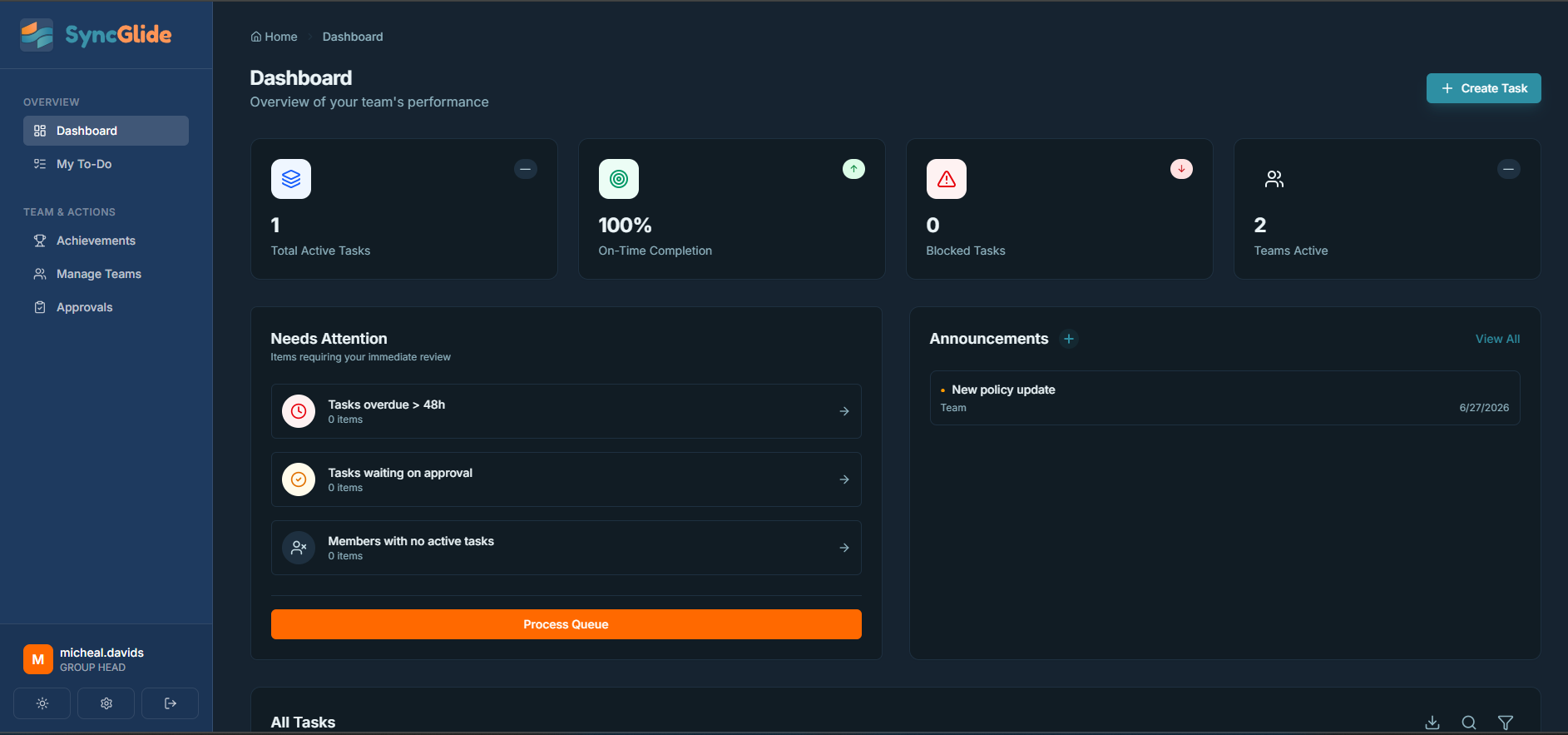 SyncGlide Dashboard Dark